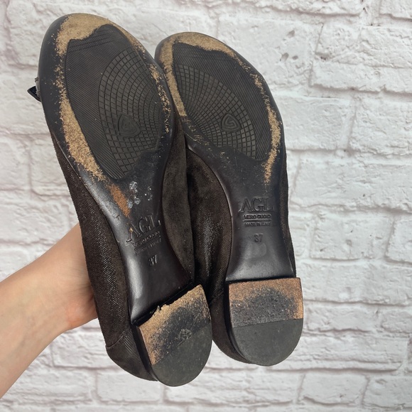 AGL Captoe Brown Suede Leather Buckle Ballerina Flats Size 37 - Picture 2 of 6